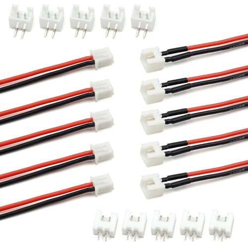 elechawk 5 Paar JST-XH 2,54 mm 2-poliger 1S Balance-Stecker Bleibuchse Stecker und Buchse mit 20 cm (7,9 Zoll) Silikondrahtkabel für Woodland Just Plug Lights 3D-Drucker von elechawk