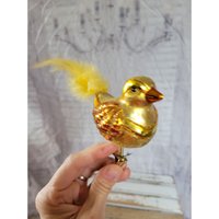 Alte Welt Gelber Vogel Clip-On Glas Feder Ornament Weihnachten Urlaub Baum Vintage von elegantcloset21