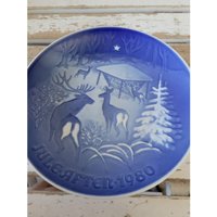 B&g Weihnachten Im Wald 9080 1980 Reh Blau Teller Denmark Xmas Dekorator von elegantcloset21