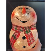 Beleuchten Sie Frosted Glass Schneemann Lächelnder Schal Weihnachtsdekor von elegantcloset21