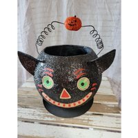 Dept 56 Glitzer Katze Kürbis Trick Or Treat Home 33928 10"Pappmaché von elegantcloset21