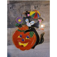 Halloween Beize Farbe Vintage Katze Kürbis Glitzer Kunststoff Dekor Blume von elegantcloset21