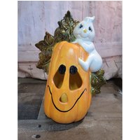 Halloween Keramik Geist Kürbis Teelicht Dekor von elegantcloset21