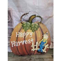 Hölzerne Happy Harvest Kürbis Vogelscheuche Herbst Zeichen Dekor von elegantcloset21