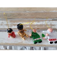 Holz Mini Schneemann Schlitten Menschen Rot Grün Set Weihnachtsbaum von elegantcloset21