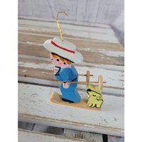 Holz Skifahrer Hund Ornament Weihnachten Urlaub Baumdekor Vintage von elegantcloset21