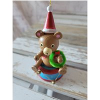 Holztrommel Bär Ornament Zirkus Weihnachtsfigur Baum Wohnkultur Vintage von elegantcloset21