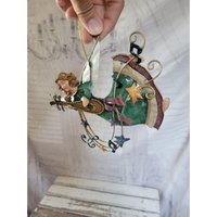 Metal Green Angel Banjo Cherub Musikinstrument Ornament Weihnachten Urlaub Baum von elegantcloset21