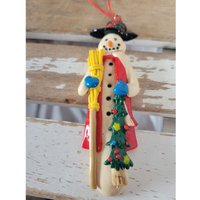 Teig Schneemann Baum Besen Ornament Weihnachten Urlaub Wohnkultur Vintage von elegantcloset21