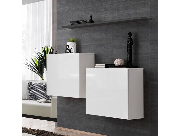 2er Set elegante Hängeschränke Balestrand 327, Farbe: Weiß / Grau - Abmessungen: 110 x 130 x 30 cm (H x B x T), mit vier Fächern von elegante