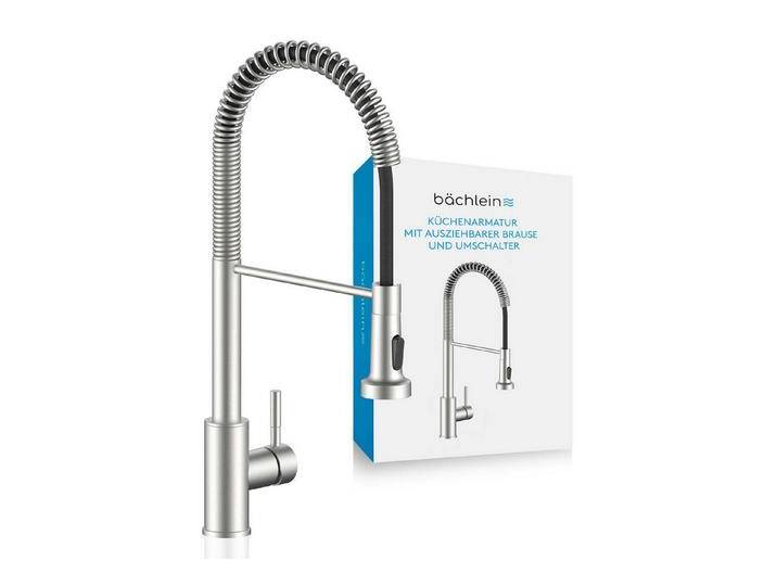 Bächlein Spültischarmatur Elegante Küchenarmatur Nedo (Edelstahl gebürstet) hochwertige Designarmatur mit flexibler Spiralfeder, silberfarben von elegante