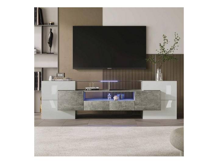 BlingBin TV-Schrank TV-Ständer Fernsehschrank (1-St., mit LED-Beleuchtung,4 Türen, 2 Schubladen und 3 Fächer) Modernes Design,Elegante Glasoberfläche von elegante