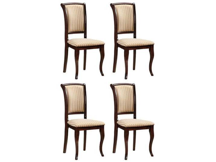 Casa Padrino Jugendstil Esszimmer Stuhl 4er Set Creme / Gold / Dunkelbraun 44 x 44 x H. 96 cm - Elegante Massivholz Küchen Stühle mit Streifen - Barock & Jugendstil Esszimmer Möbel von elegante