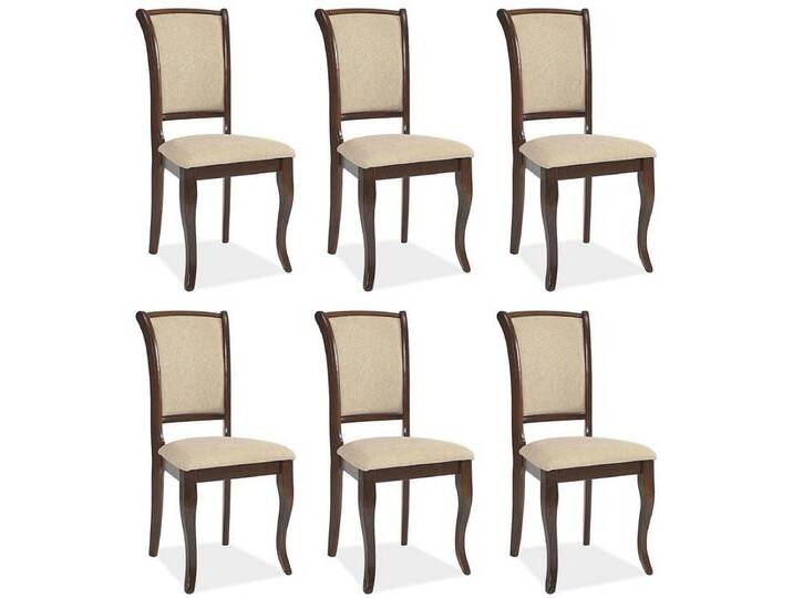 Casa Padrino Jugendstil Esszimmer Stuhl 6er Set Creme / Dunkelbraun 44 x 44 x H. 96 cm - Elegante Massivholz Küchen Stühle - Barock & Jugendstil Esszimmer Möbel von elegante
