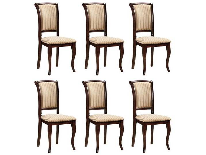 Casa Padrino Jugendstil Esszimmer Stuhl 6er Set Creme / Gold / Dunkelbraun 44 x 44 x H. 96 cm - Elegante Massivholz Küchen Stühle mit Streifen - Barock & Jugendstil Esszimmer Möbel von elegante