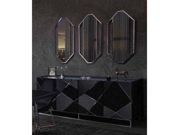 Casa Padrino Luxus Möbel Set Sideboard und 3 Spiegel Schwarz / Silber - Massivholz Schrank und 3 elegante Wandspiegel - Luxus Möbel - Luxus Qualität von elegante