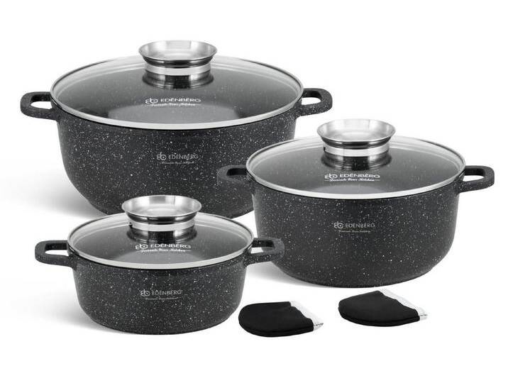 Edenberg Topf-Set Elegante, mattschwarze Töpfe in klassischem Design, Aluminium, Keramik (Gönnen Sie sich kulinarischen Komfort und Profiqualität in einem – mit diesem vielseitigen, stilvollen und langlebigen Topfset wird jedes Gericht zum Genuss!, 6-tlg., Zeitloses Design des Topfsets. Eine ideale Geschenkidee) von elegante