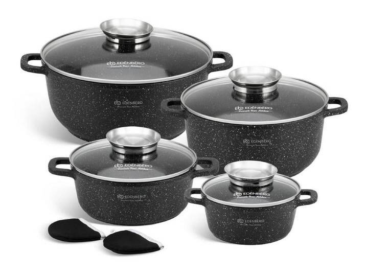 Edenberg Topf-Set Elegante, mattschwarze Töpfe in klassischem Design, Aluminium, Keramik (Gönnen Sie sich kulinarischen Komfort und Profiqualität in einem – mit diesem vielseitigen, stilvollen und langlebigen Topfset wird jedes Gericht zum Genuss!, 8-tlg., Zeitloses Design des Topfsets. Eine ideale Geschenkidee) Edenberg Topf-Set Elegante, mattschwarze Töpfe in klassischem Design, Aluminium, Keramik (Gönnen Sie sich kulinarischen Komfort und Profiqualität in einem – mit diesem vielseitigen, stilvollen und langlebigen Topfset wird jedes Gericht zum Genuss!, 8-tlg., Zeitloses Design des Topfsets. Eine ideale Geschenkidee) von elegante