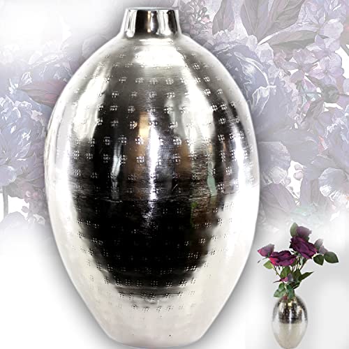 Elegante Designer VASE 27 cm | Silber gehämmert Chrom Metall | Blumen-Vase Pflanze Muster von elegante