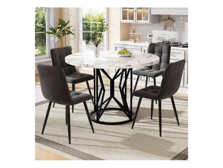 HAUSS SPOLE Essgruppe Esstisch-Set mit 4 Stühlen, MDF-Tischplatte,Grauer Samt-Stühlen, (Modernes 5-teiliges Esstisch-Set mit 100 cm Tisch – Weiße MDF-Tischplatte, elegante Marmoroptik HAUSS SPOLE Essgruppe Esstisch-Set mit 4 Stühlen, MDF-Tischplatte,Grauer Samt-Stühlen, (Modernes 5-teiliges Esstisch-Set mit 100 cm Tisch – Weiße MDF-Tischplatte, elegante Marmoroptik von elegante