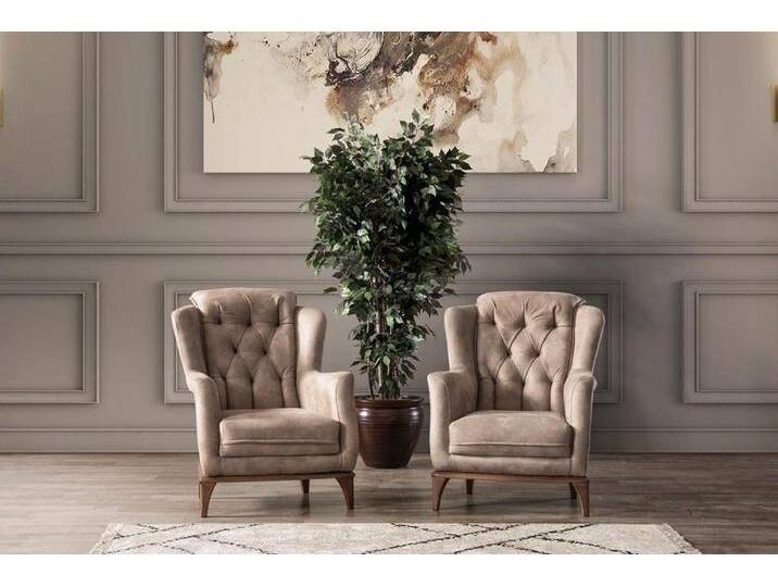 JVmoebel Chesterfield-Sessel Luxuriöse Chesterfield Sessel im 2er Set – Elegante Polster Couch (2-St), Made in Europa, beige von elegante