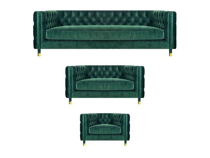 JVmoebel Chesterfield-Sofa Elegante 3-teilige Chesterfield Sofagarnitur aus Textil, 4-Sitzer Sofa/2-Sitzer Sofa/Sessel 3 Teile, Made in Europa, grün JVmoebel Chesterfield-Sofa Elegante 3-teilige Chesterfield Sofagarnitur aus Textil, 4-Sitzer Sofa/2-Sitzer Sofa/Sessel 3 Teile, Made in Europa, grün von elegante