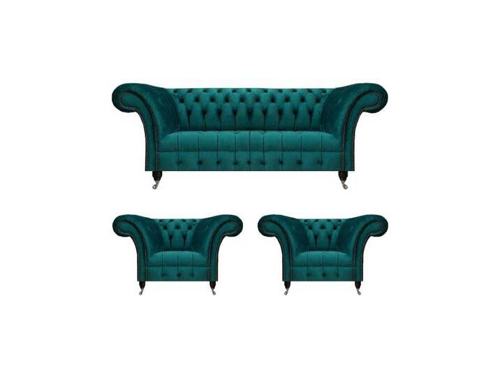 JVmoebel Chesterfield-Sofa Elegante 3-teilige Chesterfield Sofagarnitur für Wohnzimmer, 3-Sitzer Sofa/2x Sessel 3 Teile, Made in Europa, grün JVmoebel Chesterfield-Sofa Elegante 3-teilige Chesterfield Sofagarnitur für Wohnzimmer, 3-Sitzer Sofa/2x Sessel 3 Teile, Made in Europa, grün von elegante