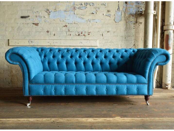 JVmoebel Chesterfield-Sofa Elegante Sitzgarnitur aus Leder und Textil für Ihr Wohnzimmer, Made in Europa, blau JVmoebel Chesterfield-Sofa Elegante Sitzgarnitur aus Leder und Textil für Ihr Wohnzimmer, Made in Europa, blau von elegante