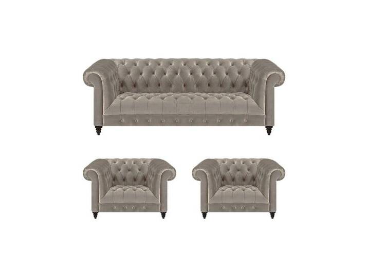 JVmoebel Chesterfield-Sofa Grau Elegante Polstermöbel Set: Sofa & 2 Sessel fürs Wohnzimmer, 3 Teile, Made in Europa, grau JVmoebel Chesterfield-Sofa Grau Elegante Polstermöbel Set: Sofa & 2 Sessel fürs Wohnzimmer, 3 Teile, Made in Europa, grau von elegante