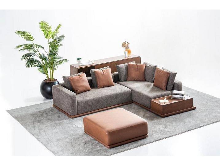 JVmoebel Ecksofa Elegante L-Form Sofa in Grau mit braunem Hocker - 2er Set, 2 Teile, Made in Europa, grau, Rechts JVmoebel Ecksofa Elegante L-Form Sofa in Grau mit braunem Hocker - 2er Set, 2 Teile, Made in Europa, grau, Rechts von elegante