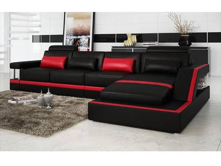 JVmoebel Ecksofa Schwarzes Ecksofa aus Leder - Elegante Wohnlandschaft zum Sitzen, Made in Europa, rot schwarz JVmoebel Ecksofa Schwarzes Ecksofa aus Leder - Elegante Wohnlandschaft zum Sitzen, Made in Europa, rot schwarz von elegante