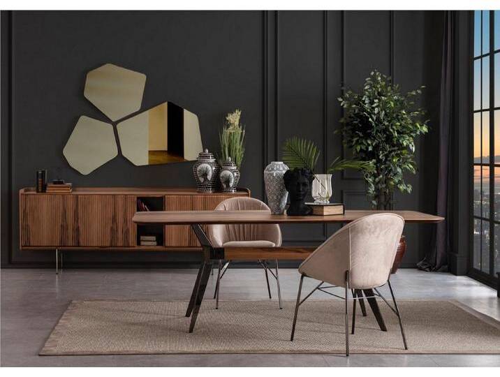 JVmoebel Esszimmer-Set Elegante Essgruppe: Tisch, 2 Stühle, Sideboard & Spiegel, (5-St., 1x Esstisch + 2x Stühle + 1x Sideboard + 1x Spiegel) von elegante