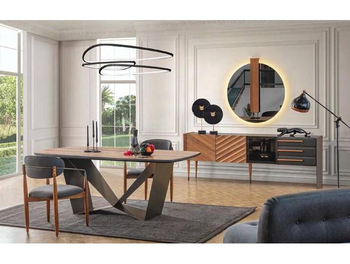 JVmoebel Esszimmer-Set Elegante Esszimmermöbel: Tisch mit 4 Polsterstühlen & Anrichte, (6-St., Esszimmer-Set 6tlg Esstisch + 4х Stühle + Anrichte) von elegante