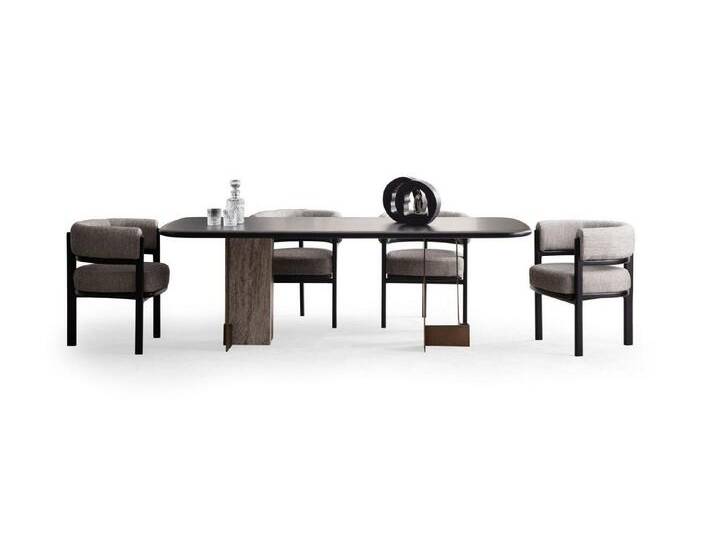 JVmoebel Esszimmer-Set Elegante schwarze Essgruppe mit 6 Stühlen, 7-teiliges Set, (7-St., Esstisch + 6x Stühle), Made in Europa, schwarz von elegante