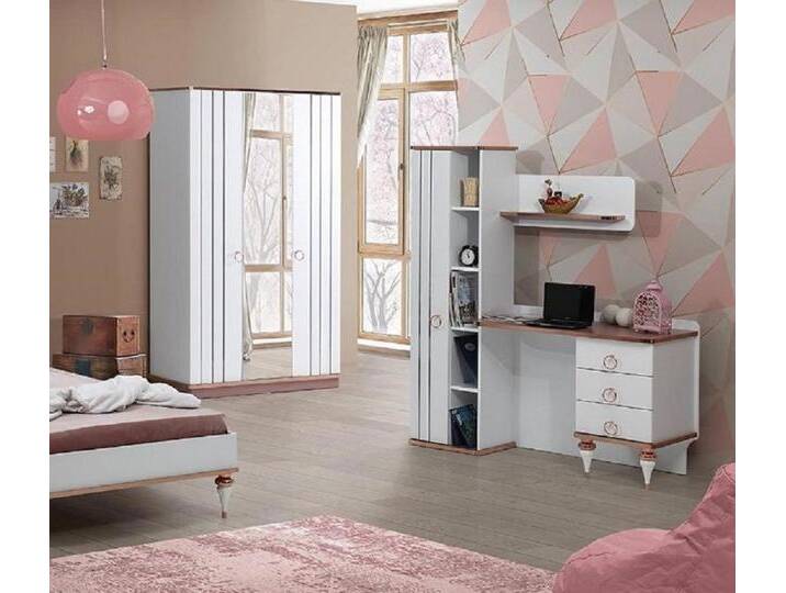 JVmoebel Jugendzimmer-Set Kleiderschrank Schreibtisch Modernes Design Elegante Akzente Weiß, (2-tlg., Kleiderschrank + Schreibtisch), Made in Europa von elegante