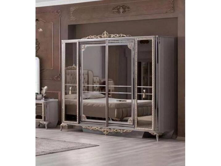 JVmoebel Kleiderschrank Schlafzimmerschrank mit Spiegel in Gold Grau - Elegante Schränke (1-St., 1x Kleiderschrank) Made in Europa, grau von elegante