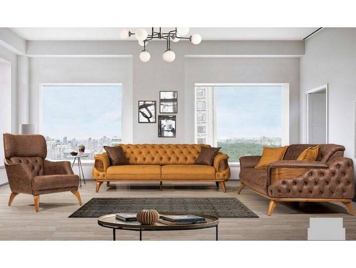 JVmoebel Polstergarnitur Elegante 3-teilige Sofagarnitur aus braunem Leder mit Sessel, Made in Europa, braun JVmoebel Polstergarnitur Elegante 3-teilige Sofagarnitur aus braunem Leder mit Sessel, Made in Europa, braun von elegante