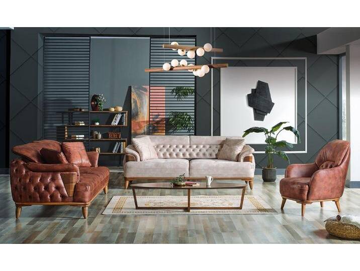 JVmoebel Polstergarnitur Elegante Chesterfield Sofa Garnitur mit Relax-Sessel Möbelset, (3-tlg., 2x Sofas 3 Sitzer + Sessel), Made in Europa, braun von elegante