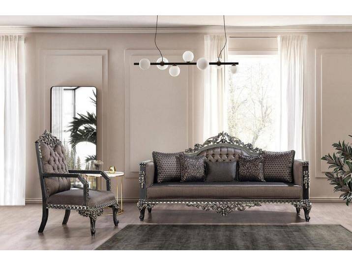 JVmoebel Polstergarnitur Elegante Chesterfield Sofagarnitur im Barockstil für jeden Raum, (2-tlg., Sofa 3 Sitzer/Sessel), Made in Europa, braun von elegante