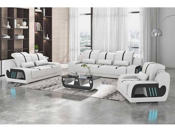 JVmoebel Polstergarnitur Elegante Kunstleder Sofagarnitur in Luxus-Design, (3-tlg., Nur Sofa 2+3 Sitzer + Sessel), Made in Europa, weiß von elegante