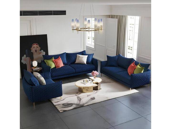 JVmoebel Polstergarnitur Elegante Ledercouch Sitzgruppe 3-Sitzer und 2-Sitzer Set, (Sofagarnitur 3+2+1 Sitzer), Made in Europa, blau von elegante