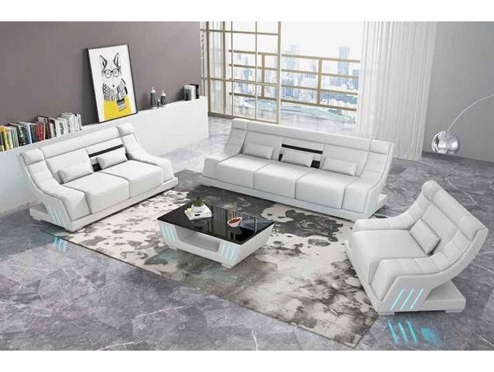 JVmoebel Polstergarnitur Elegante Moderne Sofagarnitur aus Kunstleder für Ihr Zuhause, (3-tlg., Nur Sofa 2+3 Sitzer + Sessel), Made in Europa, weiß von elegante
