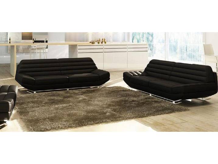 JVmoebel Polstergarnitur Elegante Sofa-Garnitur 3+2 Polstermöbel aus Leder für das Wohnzimmer, (3+2 Sitzer), Made in Europa, schwarz von elegante