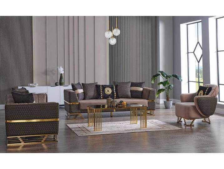 JVmoebel Polstergarnitur Elegante Sofa-Garnitur 3-2-1 Sitzmöbel Set Neu, (3-tlg., 2x Sofa 3 Sitzer + 1x Sessel), Made in Europa, braun von elegante