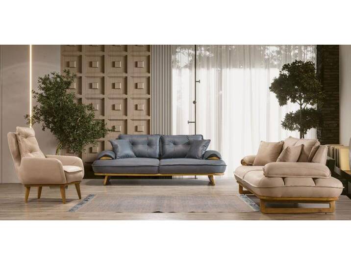 JVmoebel Polstergarnitur Elegante Sofa-Garnitur in Grau-Beige für das Wohnzimmer, (3-tlg., 2 x 3-Sitzer Sofas/Sessel 78 x 80 x 100 cm), Made in Europa von elegante