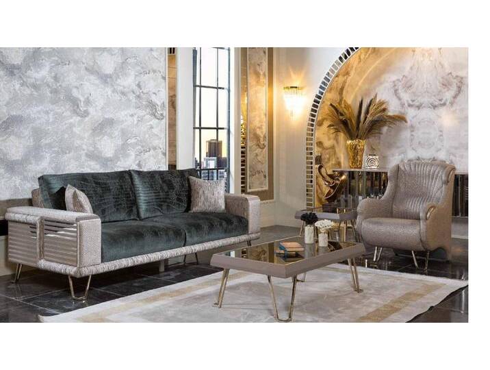 JVmoebel Polstergarnitur Elegante Wohnzimmercouch im 2-teiligen Set – Dreisitzer & Sessel, (2-tlg., Nur Sofa 3 Sitzer + Sessel), Made in Europa, grau von elegante