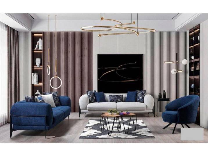 JVmoebel Polstergarnitur Elegante blaue Sofagarnitur 3-teilig mit Dreisitzer und Sessel, (3-tlg., 2x 3-Sitzer + 1x Sessel), Made in Europa, blau von elegante