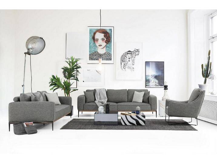 JVmoebel Polstergarnitur Elegante graue Couchgarnitur aus Stoff – 3-Sitzer Set, (3-tlg., 1x 3-Sitzer + 1x 2-Sitzer + Sessel), Made in Europa, grau von elegante