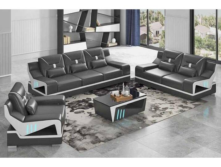 JVmoebel Polstergarnitur Elegante schwarze Couchgarnitur aus Kunstleder für Ihr Zuhause, (3-tlg., Nur Sofa 2+3 Sitzer + Sessel), Made in Europa von elegante
