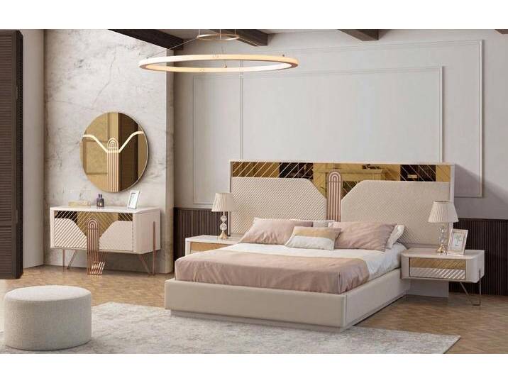 JVmoebel Schlafzimmer-Set Elegante Schlafzimmermöbel mit Modernem Doppelbett und 2 Nachttischen, (Bett / 2x Nachttische / Kommode), Made in Europa von elegante